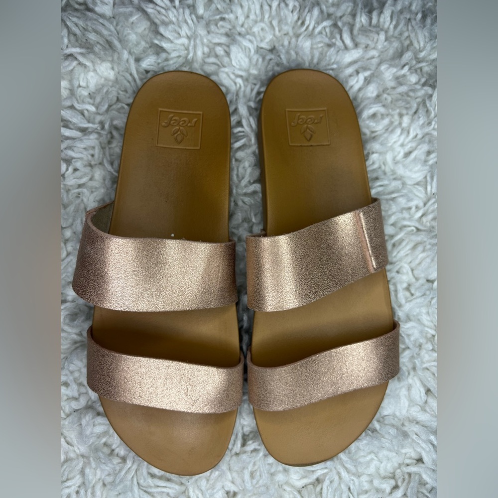 Reef Cushion Bounce Vista Sandals Slides Gold Tan Metallic Women’s US 11